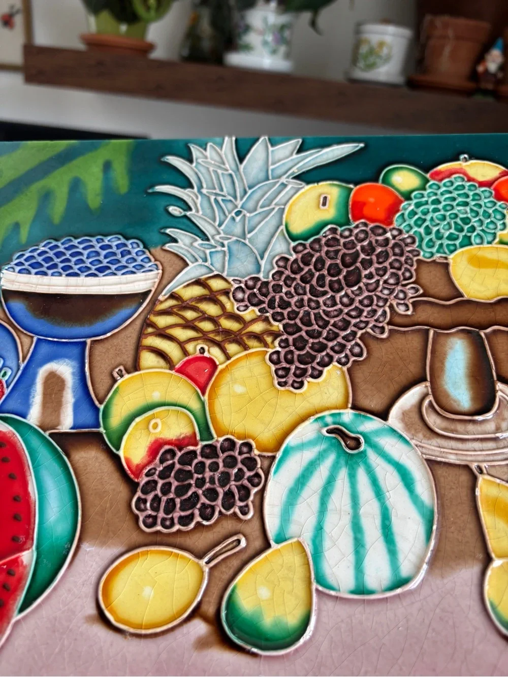EUC Vintage Hand-Painted Ceramic Tile Tropical Fruit Retro Artwork / Wall Art